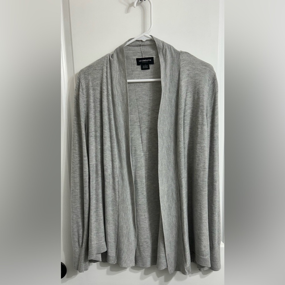 Liz Claiborne Gray Open Front Cardigan Sweater Size: L